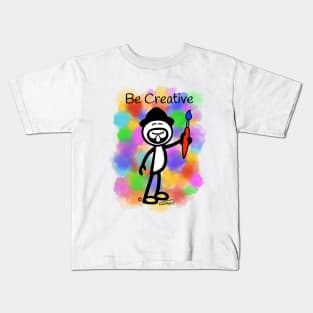 GG Artist Stick Figure “Be Creative” on light blue background Kids T-Shirt